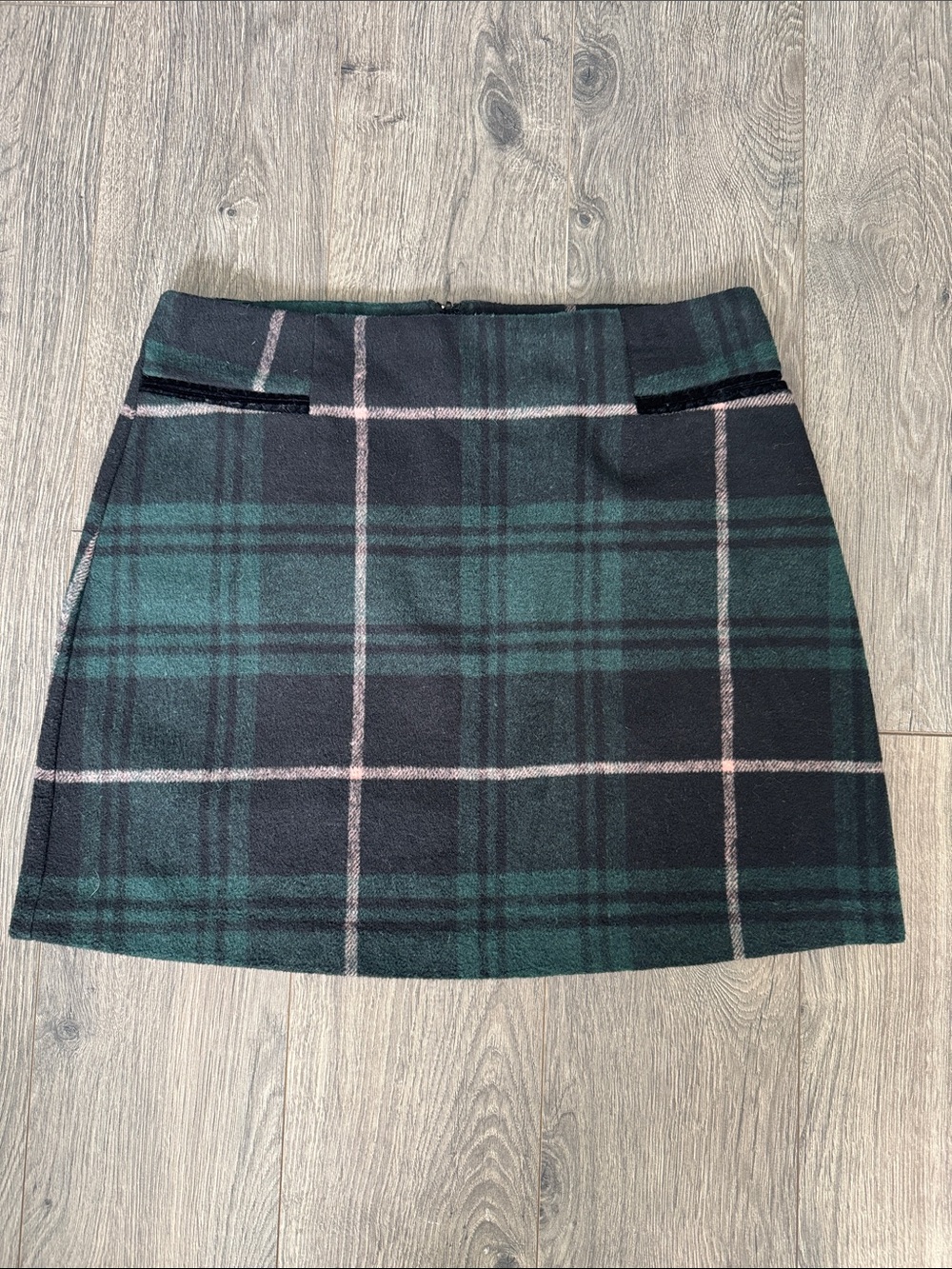 Copper Key Green and Black Plaid Mini Skirt with Pink Windowpane